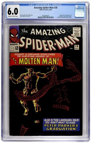 Spider - Man 28 Cgc 6.  0 Vintage Marvel Comic Key 1st Molten Man Hot Ffh