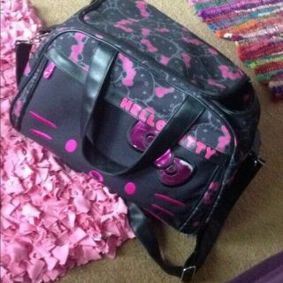 Hello Kitty Pink And Black Bow Duffel Bag With Strap