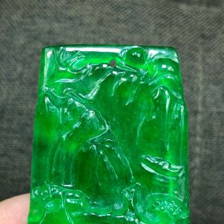 Rare Chinese Green Jadeite Jade Handwork Collectible Landscape & Figure Pendant 2