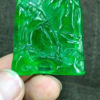 Rare Chinese Green Jadeite Jade Handwork Collectible Landscape & Figure Pendant 3
