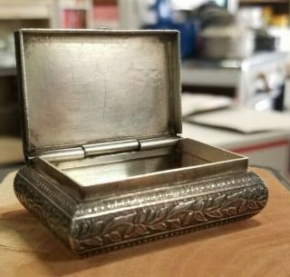 Vintage Hinged Silver Pill Box With Vine And Flower Engravings