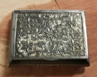 Vintage Hinged Silver Pill box with vine and flower engravings 2