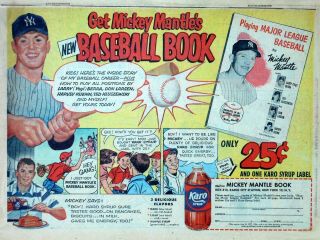 Mickey Mantle Baseball Book - Ny Yankees - Karo Syrup 1957 Color Sunday Comic Ad