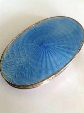 Fine Antique Sterling Silver & Blue Guilloche Enamel Topped Oval Glass Jar / Pot 5
