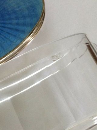Fine Antique Sterling Silver & Blue Guilloche Enamel Topped Oval Glass Jar / Pot 6