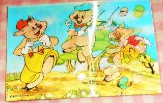 Disney Old Japan 3d Lenticular Flip Stereo Effect Postcard With Wolf And Pigs
