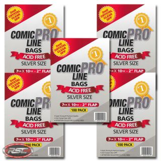 500 - Comic Pro Line Silver 2 - Mil Clear Opp Bags - 7 - 1/4 " X 10 - 1/2 ",  2 " Flap