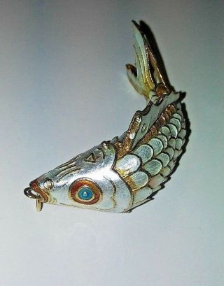 Cloisonne Asian Gold White Enamel Articulated Fish Koi Pendant Collectible