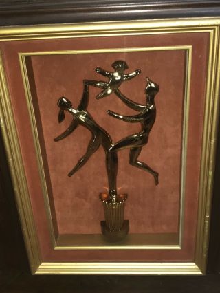 Vintage Brass/bronze Dancing Sculpture (russin) Man - Women - Child Framed 24”x31”