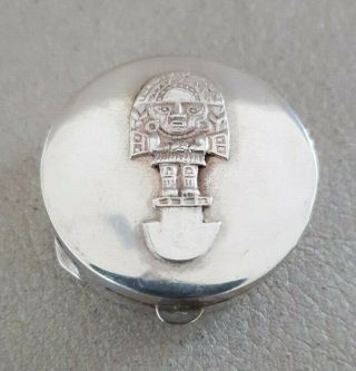 Vintage 925 Sterling Silver Mexico Aztec Mayan Design Trinket Pill Box 15gr.