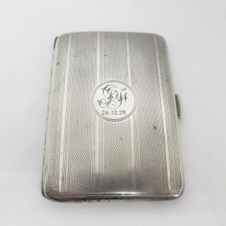Vintage Art Deco Birmingham Silver 1925 Cigarette Case - Engine Turned Silver