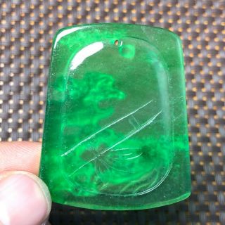 Chinese Green Jadeite Jade Handwork Collectible Landscape & Boating Rare Pendant 6