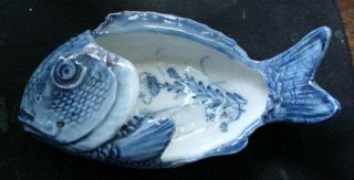 Rare 19thc Chinese Export Blue & White 5 1/2 " Canton Carp Fish Shaped Dish N/r