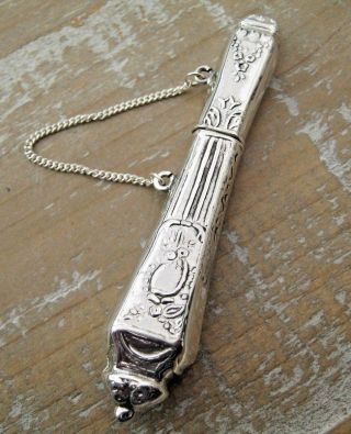 Victorian Style Hallmarked Sterling Silver Needle Case Chatelaine / Toothpick