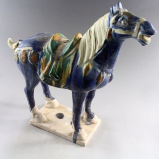 10.  8  Chinese Blue Glaze Handmade Porcelain Horse Statue Furnishing Article 7337