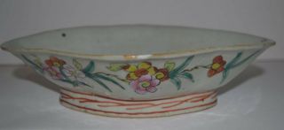 Antique Chinese Famille Rose Porcelain Footed Lobed Bowl Plate
