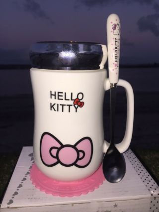 Cute Hello Kitty Ceramic Coffee Mug comes With Top/Cap,  Spoon and Coaster 500ML 4