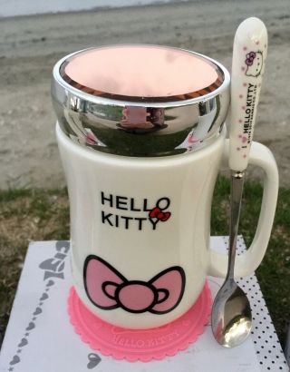 Cute Hello Kitty Ceramic Coffee Mug comes With Top/Cap,  Spoon and Coaster 500ML 6