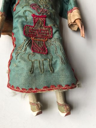 Fine Antique Chinese Doll With Embroidered Imperial Court Robe Ceramic Head Male 3