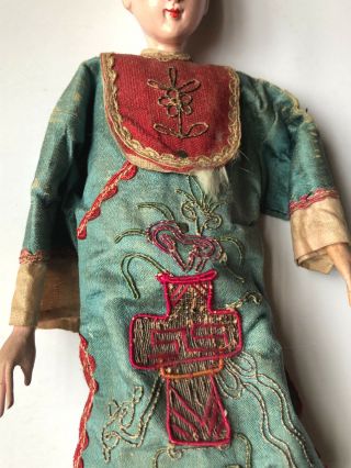Fine Antique Chinese Doll With Embroidered Imperial Court Robe Ceramic Head Male 4