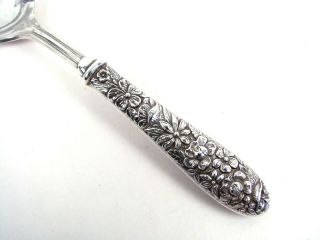 Vintage Floral Repousse Sterling Silver Handle Pierced Slotted Serving Spoon 2