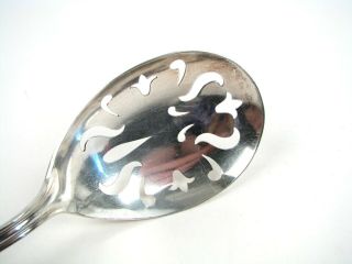 Vintage Floral Repousse Sterling Silver Handle Pierced Slotted Serving Spoon 3