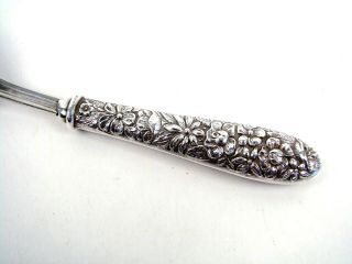 Vintage Floral Repousse Sterling Silver Handle Pierced Slotted Serving Spoon 6