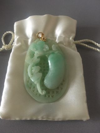 Large Hand Carved Natural Green Jade Stone Pendant For A Necklace