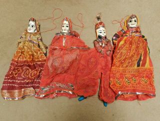 4 X Vintage Indonesian Wayang Golek Puppet Dolls Carved Wooden Heads