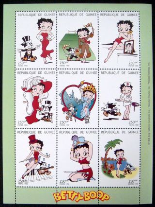 1998 Mnh Guinea Betty Boop Stamps Sheet Animated Cartoon Nurse Statue Of Liberty