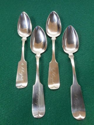 Coin Silver Oliver D.  Seymour Hartford,  Ct Set Of 4 Teaspoons,  1845