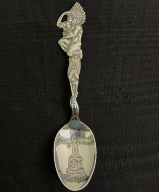 Sterling Silver Souvenir Spoon,  Statue Of Liberty York City,  Indian / Native