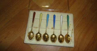Set Of 6 Guilloche Enamel Sterling Gold Wash N M Thune Oslo Norway - 3 1/2 "