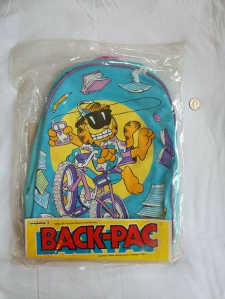 Vtg 80s 90s Garfield Backpack Back Pac Nos Vinyl Bag In Package Bmx Bike