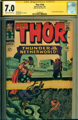 Thor 130 Cgc 7.  0 Ss Signed By Stan Lee - Jack Kirby Artwork Hercules/pluto Story