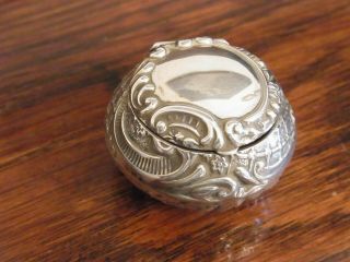 Antique Silver Pill Box Birm 1900 Silver Embossed Floral Work Vanity Box 1900s