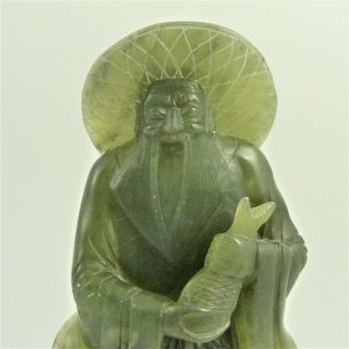 19th CENTURY CHINESE LARGE CARVED HARDSTONE FIGURE OF A FISHERMAN 2