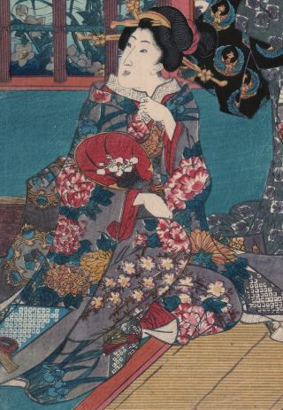 Japanese Woodblock Print by Kunisada - 7 Autumn Flowers in the Garden 3