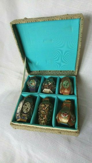 Set Of 6 X Small Cloisonne Jars With Lids,  Boxed