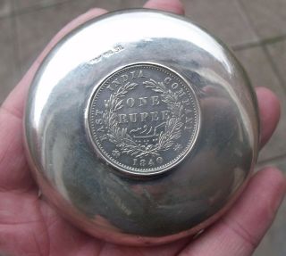 Silver Coin Dish Inset 1840 Victorian One Rupee 1840 East India Company Coin.