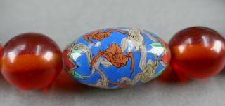 Fine Old Chinese Agate Inside Painted Glass Bat & Crane Fish Bead Necklace 6