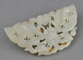 Fine Antique Chinese Carved Jade Butterfly & Lucky Swastika Sterling Brooch Pin 2