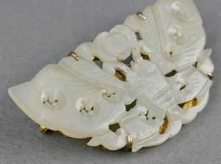 Fine Antique Chinese Carved Jade Butterfly & Lucky Swastika Sterling Brooch Pin 3
