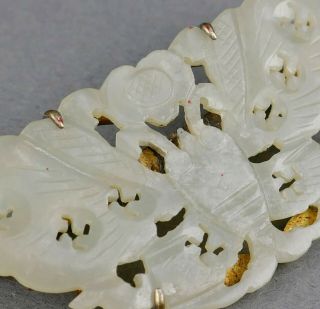 Fine Antique Chinese Carved Jade Butterfly & Lucky Swastika Sterling Brooch Pin 4