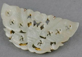 Fine Antique Chinese Carved Jade Butterfly & Lucky Swastika Sterling Brooch Pin 6