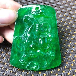 Rare Chinese Handwork Green Jadeite Jade Galloping Horse Collectible Pendant
