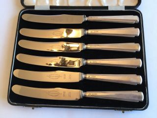 Vintage Sterling Silver Set Of 6 Knives Art Deco 1958 Viners Sheffield England