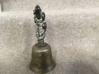 Signed Chinese Bronze Bell With Rat Figure Handle