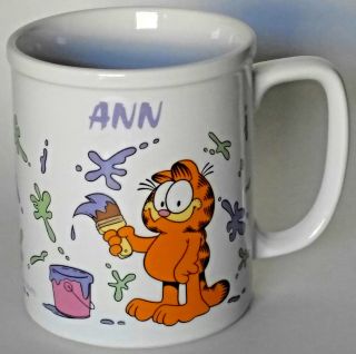 Vintage 1978 Jim Davis Garfield Coffee Mug Personalized " Ann " Garfield Painting