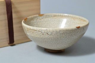 S8607: Japanese Old Kiyomizu - Ware White Glaze Tea Bowl Green Tea Tool W/box